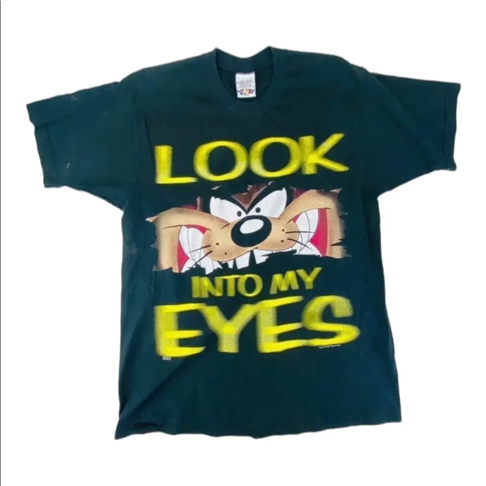 Vintage Looney Tunes TAZ T-Shirt "LOOK INTO MY EYES" RARE! Hip-Hop / 1990's.